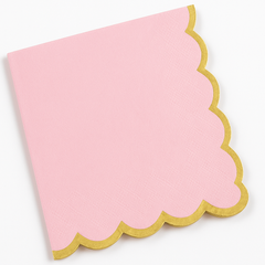 Pink Scalloped Edge Luncheon Napkins with Gold Foil