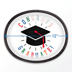 "Congrats Grad!" 12" Oval Graduation Paper Plates, 50-Pack