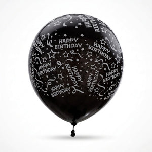 Black "Happy Birthday" Confetti Latex Balloons - 12 In. | 6 Pack