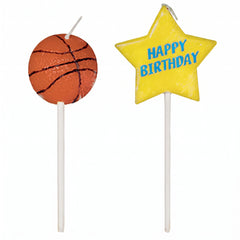 Basketball Birthday Candle Picks, 3-Inch, 6-Pack for Sports Party