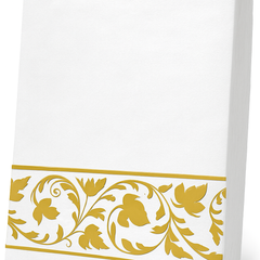 Elegant White and Gold Scroll Guest Towels, 24-Pack