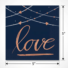 Navy Love Wedding Beverage Napkins - 16 Pack - 5 In. X 5 In.