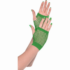 Festive Green Short Fishnet Gloves