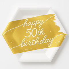 Golden Age 50th Birthday Hexagon Metallic Dessert Plates, 7-Inch, 8-Pack