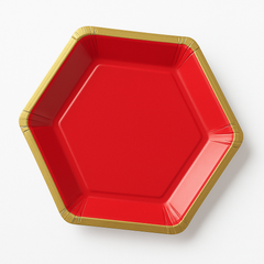 Red Hexagonal 7" Metallic Paper Plates