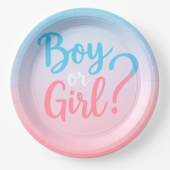 "Boy or Girl?" 7-Inch Round Baby Shower Plates - 8 Pack