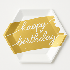 Golden Age Happy Birthday Hexagon Metallic Plates, 7-Inch, 8-Pack