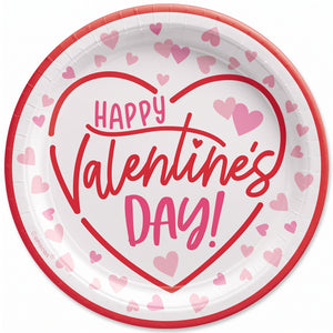 Valentine's Day Heart Design 9" Round Paper Plates