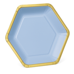 9" Ice Blue Hexagon Metallic Paper Plates