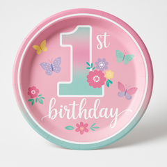 Butterfly Garden 1st Birthday Paper Plates - 8.5"