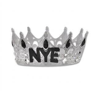 Silver "NYE" Royal Jeweled Crown Tiara for New Year's Eve