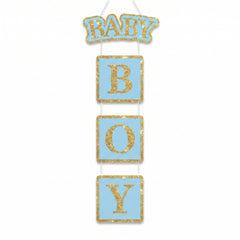 "Baby Boy" Glitter Hanging Sign Decoration for Baby Showers