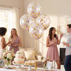 Heart Confetti Latex Balloons - 12" Pink & Gold, Pack of 6