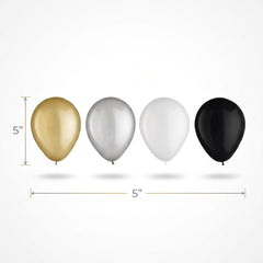 Luxe 5" Latex Balloon Assortment - Gold, Silver, White, Black (25 Pack)