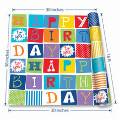 Vibrant Checkered Happy Birthday Wrapping Paper Roll, 16 ft