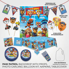 PAW Patrol Party Supplies Kit for 16 - Birthday Decorations with Happy Birthday Backdrop, Photo Booth Props, Photo Garland, Plates and Napkins