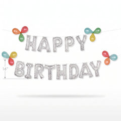Silver Confetti Foil "Happy Birthday" Balloon Banner Kit