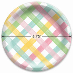 Spring Fun Pastel Plaid Round Paper Plates - 6.75-Inch, 50-Pack