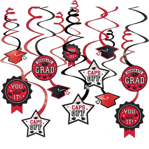 Red Graduation Swirl Decorations - 12 Pack
