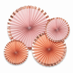 Rose Gold Parasol Paper Fans - Set of 4, 16-inch
