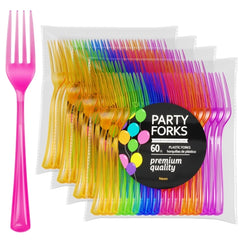 Unleashed - Heavy Duty Neon Plastic Forks - 60 Ct.