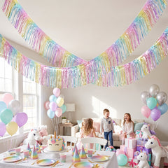 Pastel Rainbow Metallic Hanging Ceiling Decoration, 12-ft