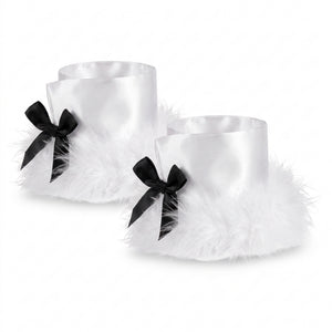 White Bunny Marabou Wrist Cuffs - Halloween Costume Accessory