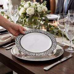 Premium Silver Mosaic Dessert Plates - 7.5" Reusable Plastic, 20-Pack