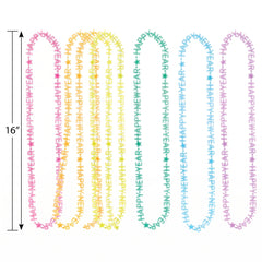 "Happy New Year" Glow-in-the-Dark Necklace Set - Multi-Colored, 6-Pack