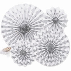 White Glitter Paper Fan Decorations - Set of 4
