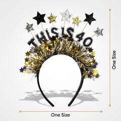 Black & Gold Fringe "This is 40" Birthday Headband