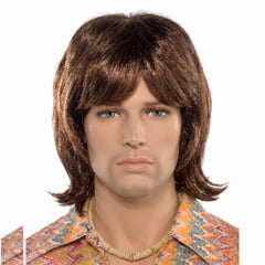 70s Heartthrob Brown Wig with Flipped Tips & Parted Bangs