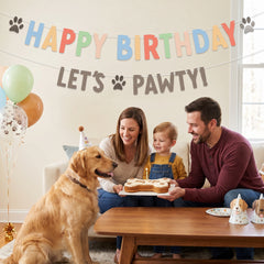 Colorful "Happy Birthday" Pawty Letter Banner