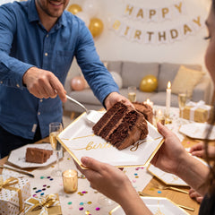 Golden Age Hexagon "Happy Birthday" Metallic Plates, 9-Inch, 8-Pack