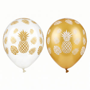 Elegant Pineapple Printed Latex Balloons - 12" Gold and Clear