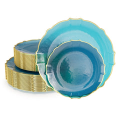 Peacock/Gold Petal Plates | Combo Pack 20/20