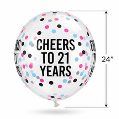 Cheers to 21 Latex Balloon - 24" Confetti Design