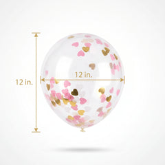 Heart Confetti Latex Balloons - 12" Pink & Gold, Pack of 6