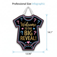 "Welcome to the Big Reveal" Onesie Hanging Sign, 14-Inch Gender Reveal Decoration