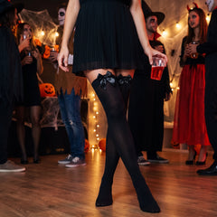 Black Satin Bow Thigh Highs - One Size