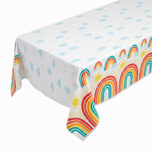 Retro Rainbow Plastic Table Cover for Kids' Parties