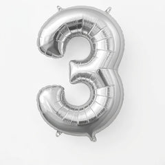 Silver Number "3" Foil Balloon | 16" Air-Filled
