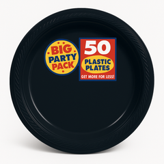 Big Party Pack 7" Black Plastic Dessert Plates - 50 Count
