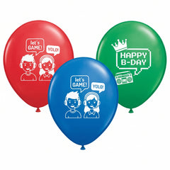 Party Town "Let's Game" Latex Balloons, 12-inch, Multicolor, 6-Pack