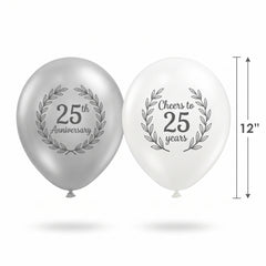 Silver & White 25th Anniversary Latex Balloons - 12", Pack of 15