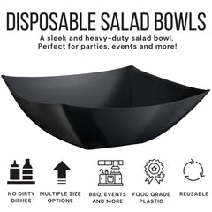 64 Oz. | Black Square Plastic Serving Bowl | 36 Count