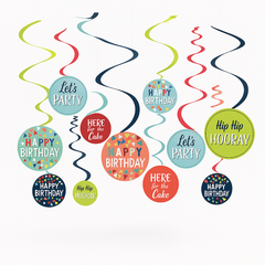 "A Reason to Celebrate" Birthday Swirl Hanging Decorations, 12-Pack
