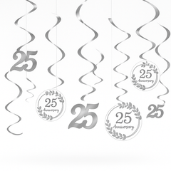 Silver 25th Anniversary Swirl Decorations Value Pack