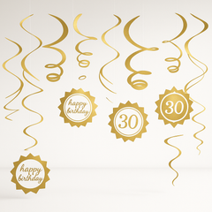 Golden Age 30th Birthday Swirl Hanging Decorations Kit