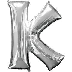 Silver Letter "K" Foil Balloon - Metallic Super Shape